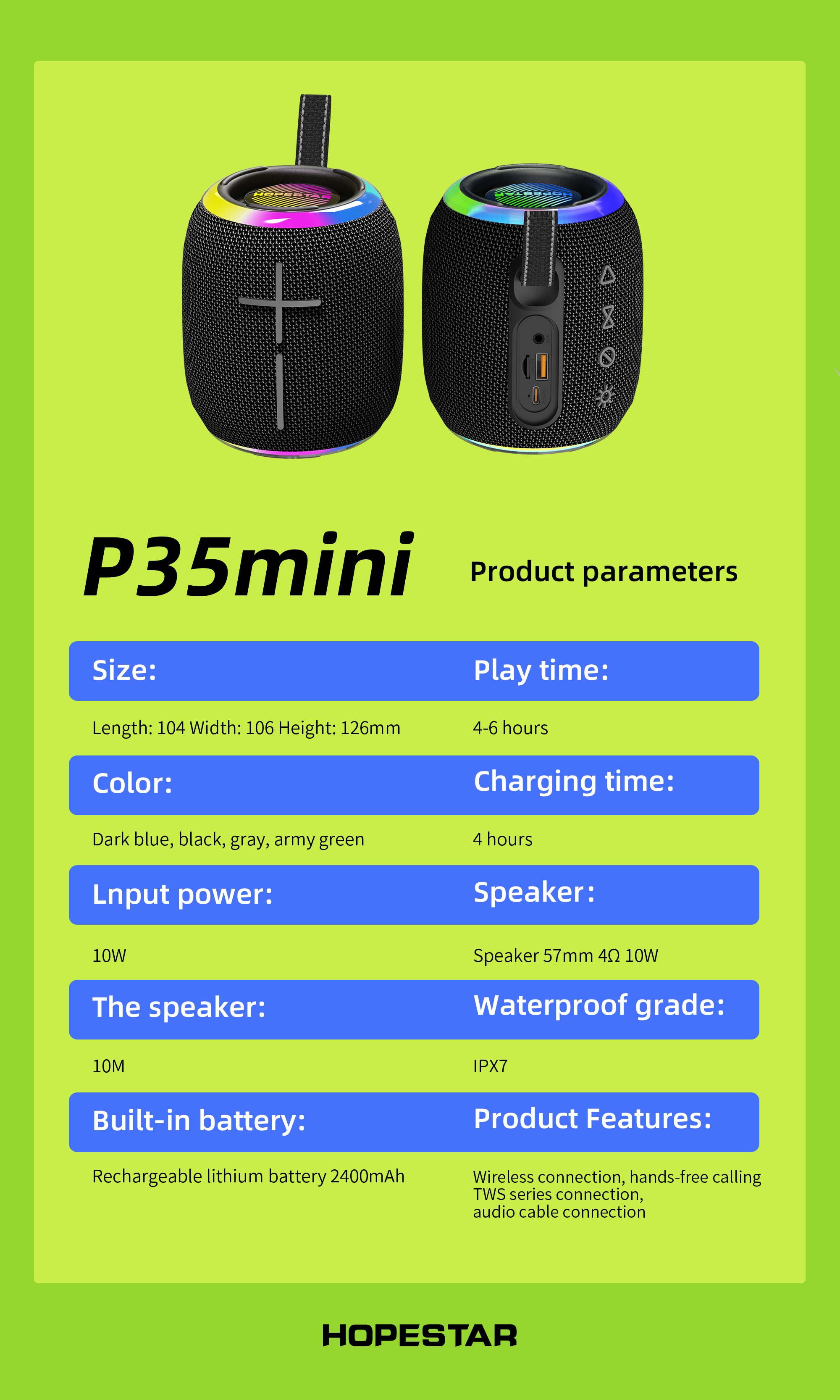 Acquista Hopestar P35 Mini Altoparlante Bluetooth Portatile IPX7